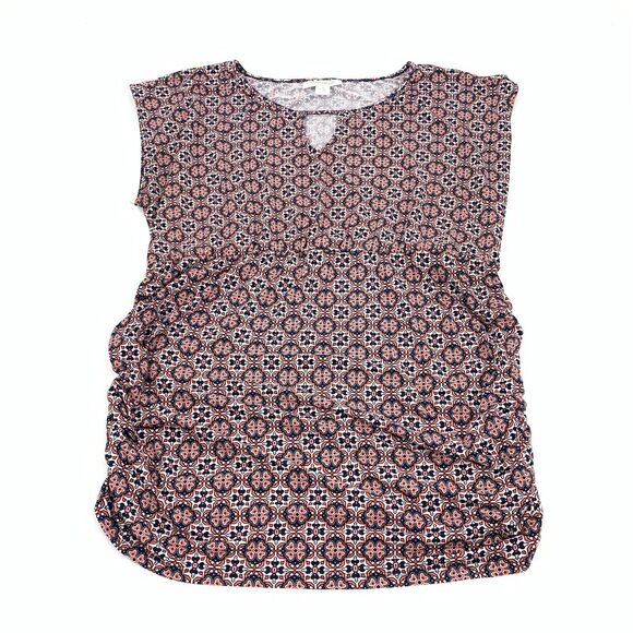 Motherhood Maternity Sleeveless Geometric Pattern Blouse Size XL White Orange - Picture 1 of 5